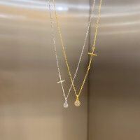 wholesale S925 Sterling Silver European and American Cross-border INS New Cross Pendant, Niche, Unique, Fashionable, and Versatile Women's Necklace Series-Platinum DY190358-SW-WH 925 Silver