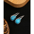 wholesale S925 Sterling Silver Water Drop Turquoise Earrings for Women, European and American Retro Luxury Earrings, SheIn TEMU Cross-Border Dropshipping-0-3