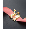 wholesale Gold-Plated Sterling Silver Rectangular Cuttlefish Earrings with Geometric Cut-Out Design, Unique Retro Style for Women-0-3