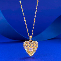 wholesale S925 gold-plated metal with 4*4 cherry blossom pink princess-cut stone, stylish and versatile love peach design from Mu Jing Jewelry's live broadcast new collection-N475 Heart-Shaped Necklace 925 Silver