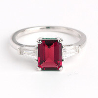 wholesale Metal Classic Three-Stone Lab-Grown Emerald Ring Simple and Fashionable Cultured Colored Gemstone Women's Ring for Daily Commute-Cultured Ruby Ring  US Size 8