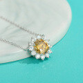 wholesale S925 Sterling Silver Colored Moissanite Sunflower Necklace, Luxury and Elegant Design Pendant Necklace for Girlfriend-0-1
