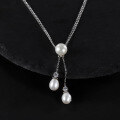 wholesale S925 Sterling Silver Natural Freshwater Pearl Necklace, Fashionable Light Luxury Ins Personality Elegance Collarbone Chain Pure Silver Necklace Jewelry-0-4