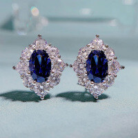 wholesale S925 Sterling Silver Geometric and Personality-Embedded Tanzanite Color Stud Earrings for Women, Hot Selling Style-E070 Blue Diamond 925 Silver