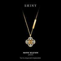 Metal Pendant Necklace with Four-Leaf Clover and Moissanite-S925 sterling silver, 22K gold, and four 10-point moissanite diamonds.