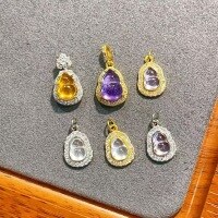 wholesale Sterling Silver Gold-Plated Gourd Barrel Bead Drop Accessories Bracelet String DIY Semi-Finished Necklace Beading Supplies-Platinum Water Jade Gourd