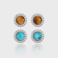 wholesale S925 Sterling Silver 829 Niche Design Ins Light Luxury High-End Circular Full Diamond Inlaid Natural Turquoise Earrings for Women-0-0