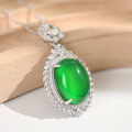 wholesale [925 Sterling Silver] Green Chrysoprase Cabochon Pendant Necklace for Women, New Chinese Style Minimalist Elegant Unique Collarbone Chain Gift-0-1
