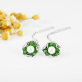 wholesale 925 Silver Original Tassel Ear Threads Small Freshwater Pearl Earrings with Lotus Leaf Design-0-1