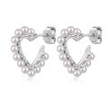 wholesale 925 Sterling Silver Japan Korea Cross-Border Pearl Earrings for Women, Heart-Shaped Geometric Zirconia Luxury Elegant Earrings-0-5
