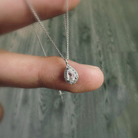 wholesale S925 sterling silver teardrop side pendant necklace for women, minimalist and elegant with a luxurious feel-BX0066-White Gold>925 Silver