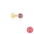 wholesale S925 Sterling Silver Geometric Diamond-Inlaid Natural Amethyst Flat Threaded Ear Cartilage Stud-0-9