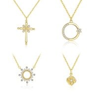 wholesale S925 Sterling Silver Sunflower Fashion Zircon Necklace For Women, Cross Pendant-Single four-piece set 925 silver