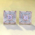 wholesale S925 Silver 1 Carat Pink Diamond 6mm European and American Vintage Stud Earrings for Women, Fashionable and Versatile-0-0