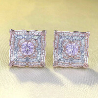 wholesale S925 Silver 1 Carat Pink Diamond 6mm European and American Vintage Stud Earrings for Women, Fashionable and Versatile-E398 Pink Diamond 925 Silver