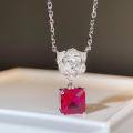 wholesale S925 Sterling Silver Camellia Necklace for Women with Ruby Red Corundum Petals Flower Chain Light Luxury Advanced Collarbone Necklace-0-2