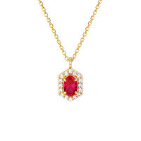 wholesale Metal: S925 silver gold-plated Dunli Jewelry Retro geometric red corundum necklace, luxurious and elegant-Geometric red corundum zircon necklace 925 silver
