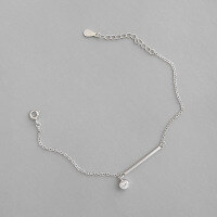 wholesale S925 Sterling Silver ST130 Korean-style Geometric Pendant Bracelet with Zirconia for Women, Exuding a Fresh and Elegant Charm-Platinum>925 silver