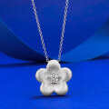 wholesale S925 Silver Gold-Plated Small Floral Pendant Necklace with Pulled Finish, Featuring a Golden Flower Design in New Chinese Style-0-0