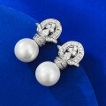 wholesale Metal: 925 Silver New 11mm Synthetic Pearl Earrings, Vintage Style, TikTok Hot Seller-0-2