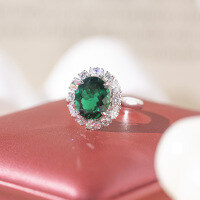 wholesale Metal material first, cross-border live streaming hit colored gemstone fashion women's emerald ring gemstone pendant necklace earring set jewelry-Cultured Emerald Ring  US Size 5