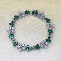 wholesale 925 Silver Zhuo Zhifan New Floral Bracelet for Women, Everyday Wear, Fresh and Stylish, Versatile-B096 Green Diamond Bracelet 17cm