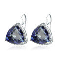 wholesale S925 Silver Cold Style Natural Stone Earrings, Triangular Sky Blue Topaz Gemstone Ear Drops-0-6
