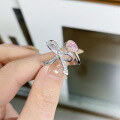 wholesale 925 Sterling Silver Adjustable Open Bow Ring with Ice Flower Cut, Minimalist and Fresh Ins Style-0-1