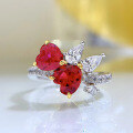 wholesale S925 Silver New Love 6*6 Heart-shaped Ring in Pigeon Blood Red, Elegant and Luxurious, Trendy and Personalized-0-1