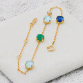 wholesale S925 Silver Plated with 14k Gold, French Retro-Style Niche Green Chrysoprase and White Shell Bracelet-0-1