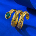 wholesale [S925] Vintage Style Snake Ring with 5*7 Nano Green Finish, Heavy Workmanship, Casual Fashion Design, Moojing Jewelry New Release-0-2