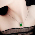 wholesale 925 Silver ZHUO ZHI FAN Jewelry New Oval 8*10 Emerald Green High Carbon Diamond Pendant Necklace 40+3-0-2