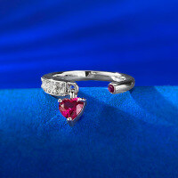 wholesale S925 Silver New Live Stream Ring 5*5mm Heart-shaped Open Ring Minimalist Band by Mujing Jewelry-K077 Red Diamond Heart Ring Adjustable opening