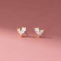 wholesale S925 Sterling Silver Fresh Sweet Ins Style Design Personality Inlaid Diamond Four-Pointed Star Heart Earrings M06042-0-2