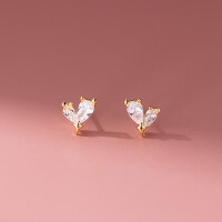 wholesale S925 Sterling Silver Fresh Sweet Ins Style Design Personality Inlaid Diamond Four-Pointed Star Heart Earrings M06042-S925 silver pair gold 925 silver