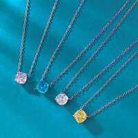 wholesale S925 Sterling Silver 2ct Cushion 7*7 Ice-Cut High Carbon Diamond Pendant Necklace 40+5cm-N217 White Diamond &gt;925 Silver