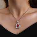 wholesale S925 Sterling Silver Full Diamond Oval Collarbone Necklace for Women, Cross-Border Cultivated Ruby Necklace Wholesale-0-1