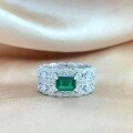 wholesale S925 Sterling Silver Emerald Women's Ring High-end and Elegant Full Diamond Inlaid Classic Graceful Fashion Versatile Band-0-0