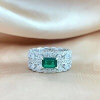 wholesale S925 Sterling Silver Emerald Women's Ring High-end and Elegant Full Diamond Inlaid Classic Graceful Fashion Versatile Band-5*7 Green Zircon (Emerald Cut) Ring Size 9