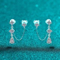 S925 Sterling Silver Moissanite Fringe Earrings for Women, Simple and Elegant.-1.8-carat pure Moissanite  925 silver