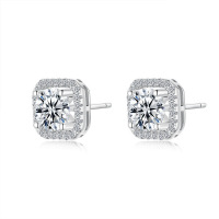 S925 Silver Luxury Square Moissanite Stud Earrings Wholesale Factory-One carat (zircon)