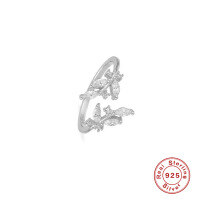 wholesale S925 Sterling Silver Adjustable Open Ring with Marquise Diamonds and Floral Design,-Platinum