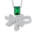 wholesale 925 Silver with 1ct Emerald High Carbon Diamond Pendant, 5*7 Green Light Necklace, 40+5 Chain-0-4