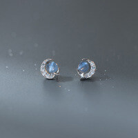 wholesale S925 Sterling Silver Minimalist Small Ins Niche Elegant Inlaid Diamond Star Moon Cat Eye Stud Earrings M06148-S925 silver pair 925 silver