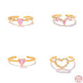 wholesale S925 Sterling Silver, K Gold Plated, INS Style Geometric Interlocking Hearts Ring with Inlaid Diamonds, Popular in Europe and America-0-0