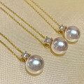 wholesale 18K Gold Set with Natural Seawater Pearls and Accented Diamonds Women's Pendant Necklace, Japanese Akoya Perfectly Round Strong Luster-0-1