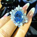 wholesale S925 Silver Zhuo Zhifan Jewelry New 11*15mm Imported High Carbon Diamond Aquamarine Water Drop Inlay Ring-0-2