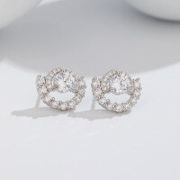 wholesale S925 Sterling Silver Niche-Design Full-Zirconia Stud Earrings for Women, TEMU SheIn Dropshipping Cross-Border New Accessories-White zircon earrings 925 silver