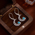 wholesale 925 Sterling Silver European and American Cross-Border Turquoise Earrings for Women, Light Luxury Advanced Celtic Star and Moon Ear Drops-0-0