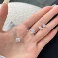 wholesale S925 Sterling Silver European and American Iced Flower Cut Square Zircon Necklace Earrings Ring Set for Women, 8A, Versatile and High-End Style-0-0